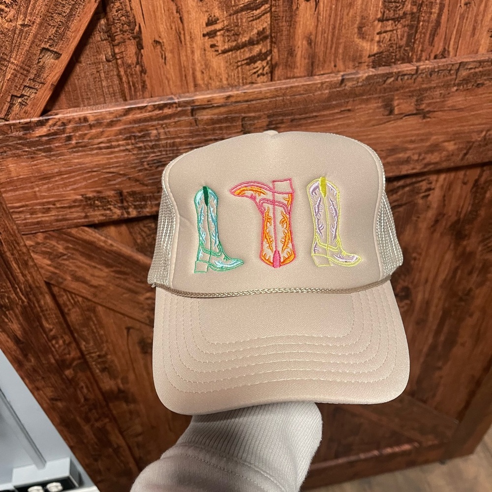 Neon Cowboy Boot Trucker hat.